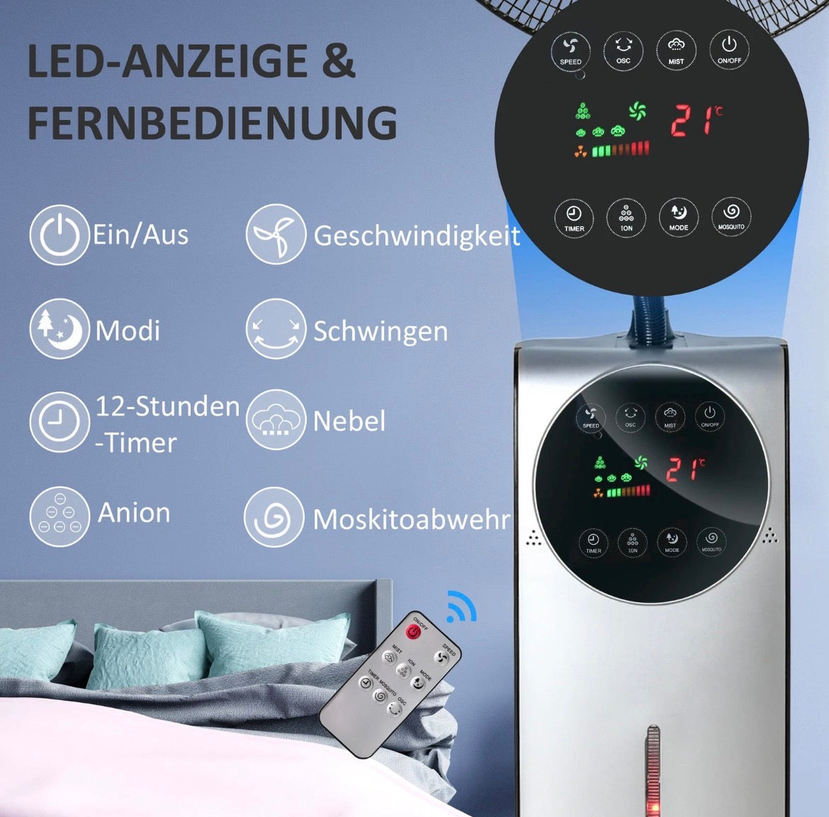 Nebel Ventilator Sprühnebel Standventilator Wasserabkühlung