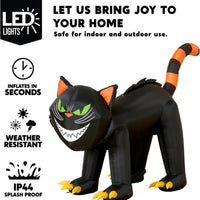 Aufblasbare LED Halloween Katze Beweglicher Kopf Deko 213cm