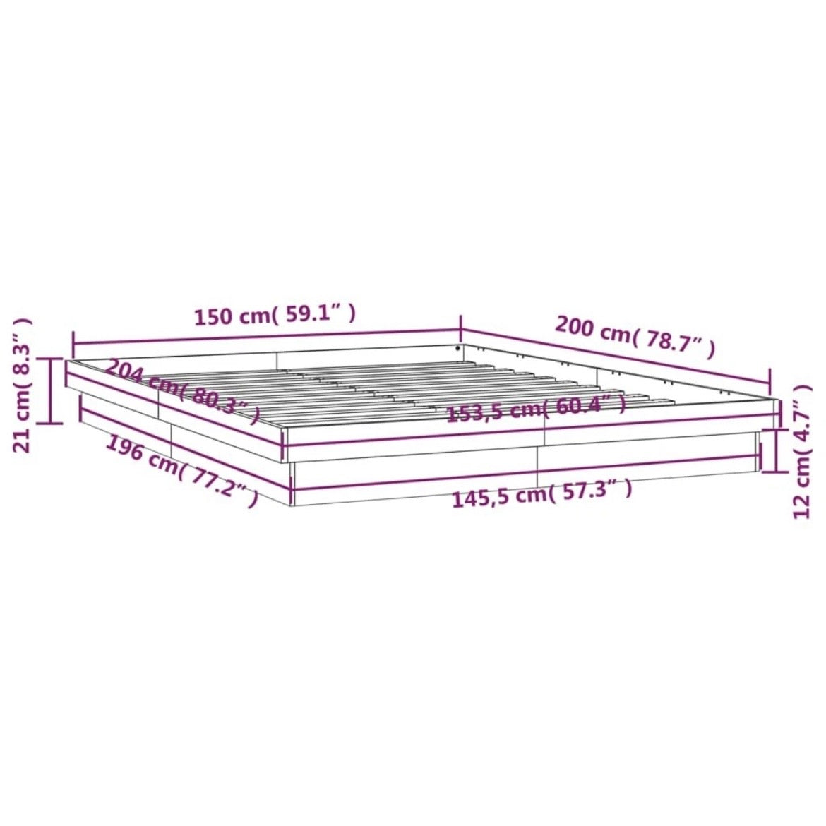 Holzbett Massivholzbett Weiß LED Beleuchtung Bettgestell Massivholz 150x200cm