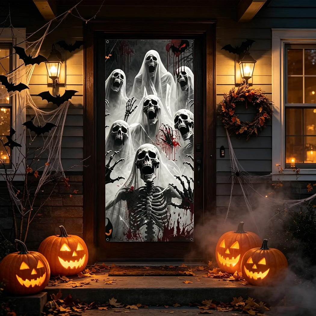 Halloween Türbanner Dekoration Skelettmotiv Geistermotiv Outdoor Deko