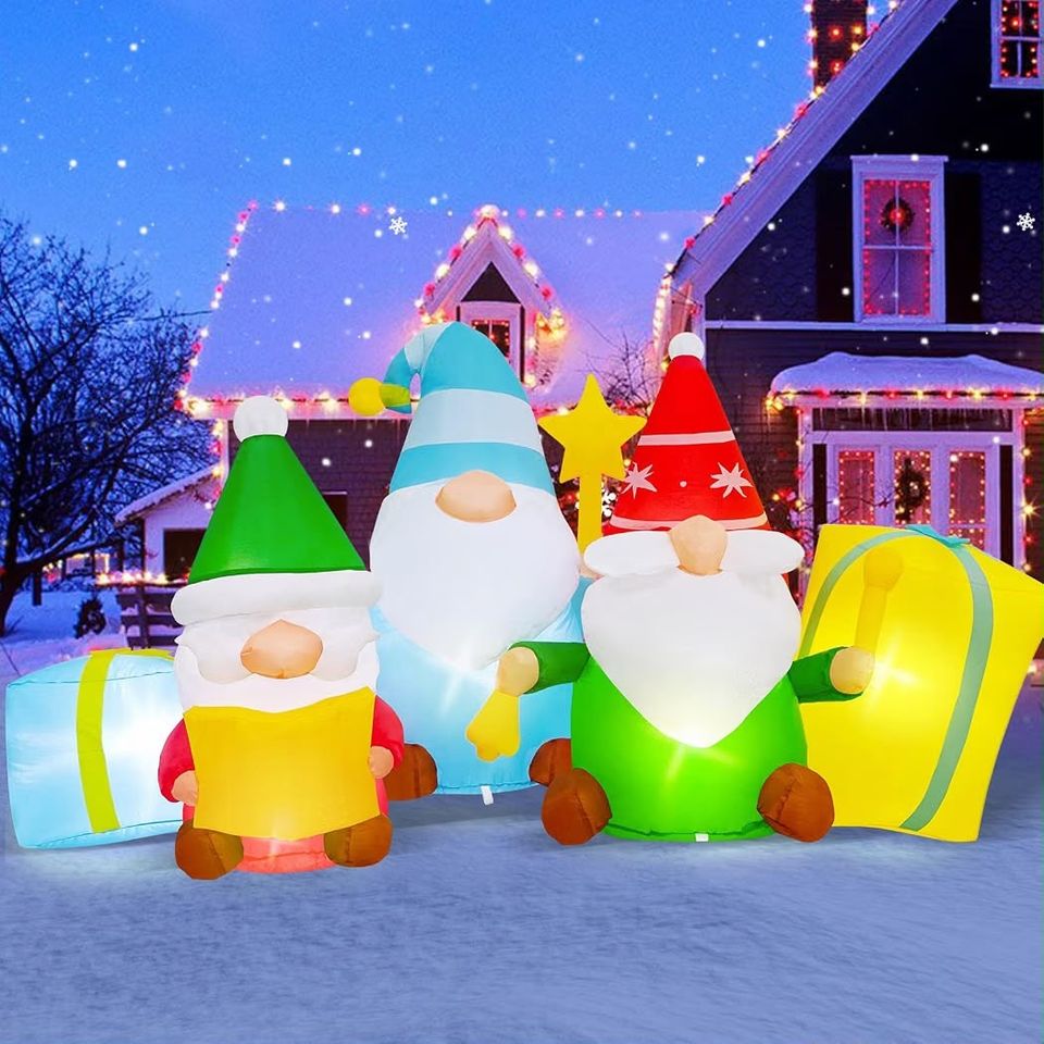 183cm Aufblasbare Weihnachtsdeko 3 Zwerge LED Beleuchtung Außendeko