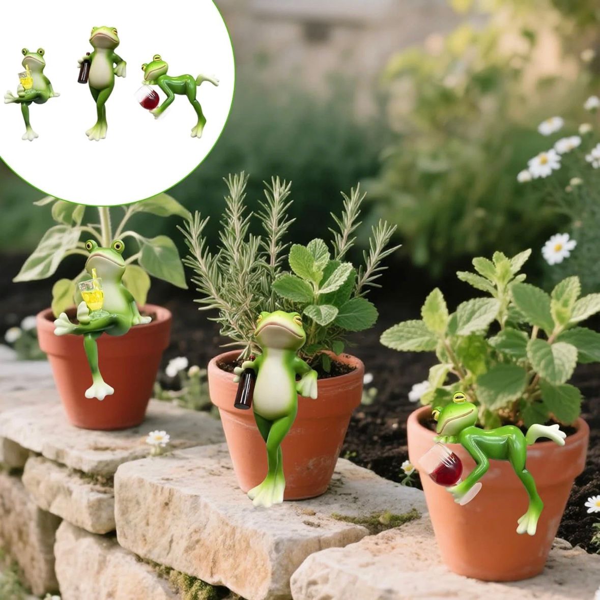 3x Froschfigur Froschstatue Dekoration Garten für Draußen