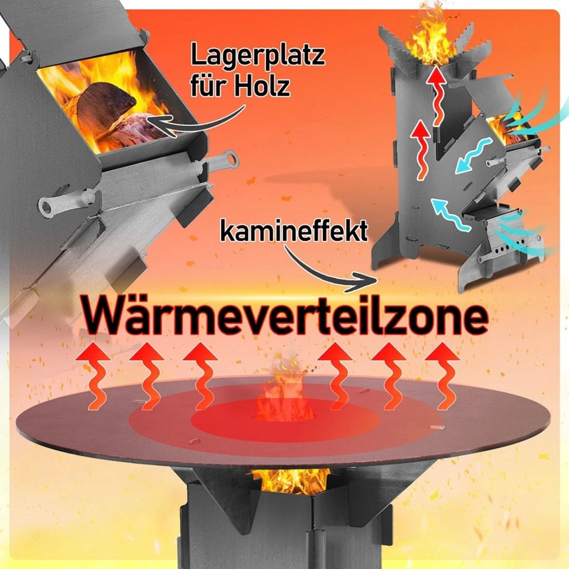 Raketenofen Stahlofen Heizkörper Heizen Kamin Outdoor