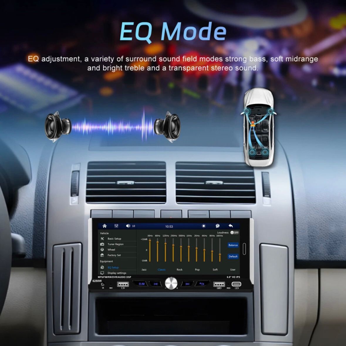 Single 1DIN 6.9" Autoradio Apple CarPlay Android Bluetooth USB