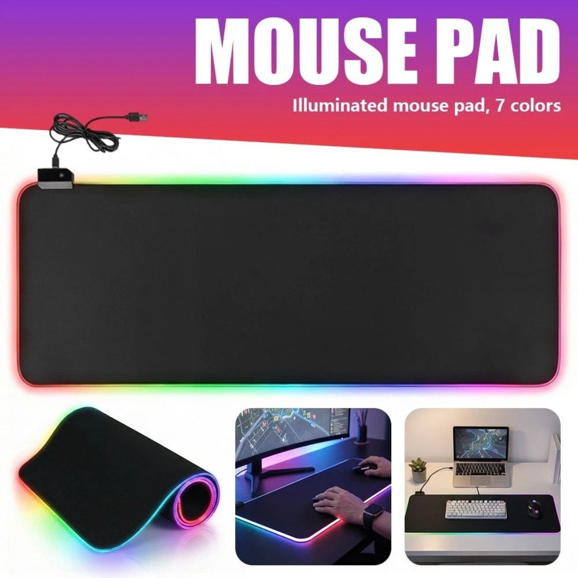 Gaming Mauspad Mousepad LED RGB Matte Pad PC Computer