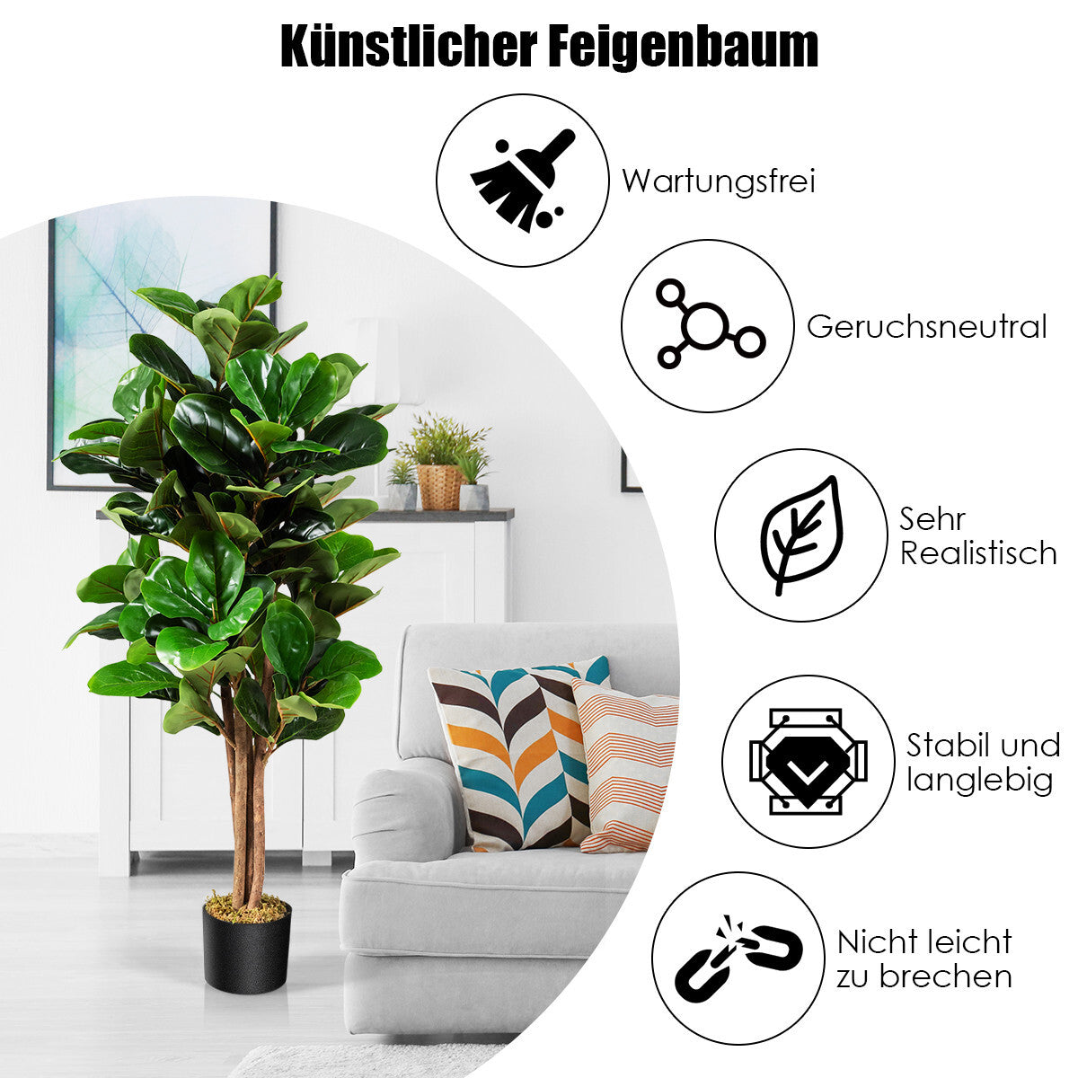 2x Kunstpflanze 120cm Künstlich Feigenbaum Dekopflanze Zimmerpflanze