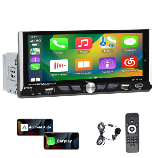 Single 1DIN 6.9" Autoradio Apple CarPlay Android Bluetooth USB
