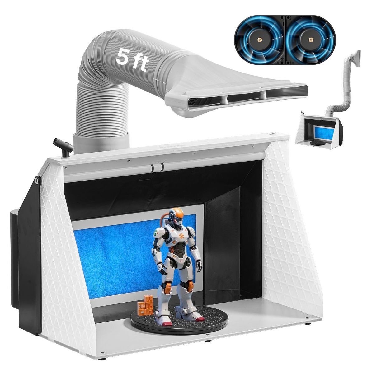 Airbrush Lackierkabine Sprühfarbenkabine mit Doppellüftern 3 LED