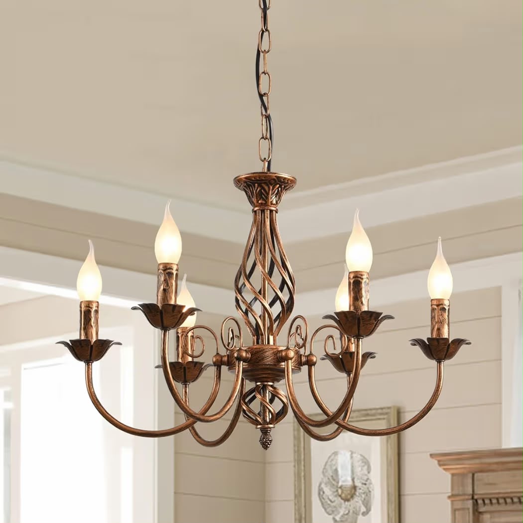Antik Bronze Kronleuchter 6 Flammig Deckenlampe Beleuchtung