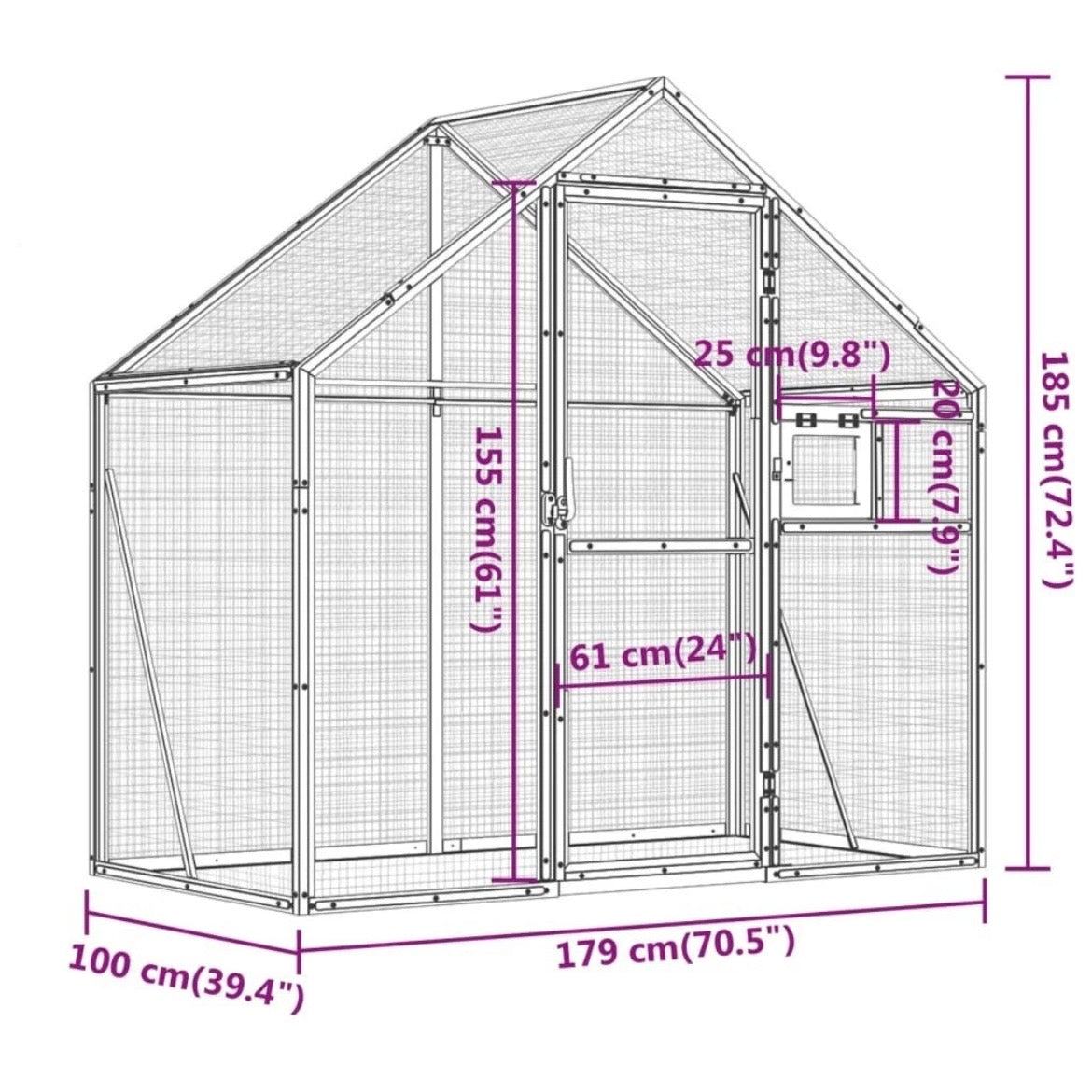 Alu Voliere Vogelkäfig Vogelvoliere Freilaufgehege Vogelhaus 179×100×185cm