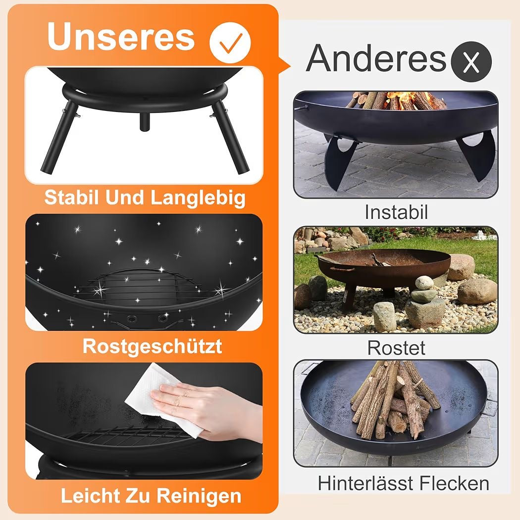 Feuerstelle 58cm Feuerschale Lagerfeuer Grill Feuer Gartengrill