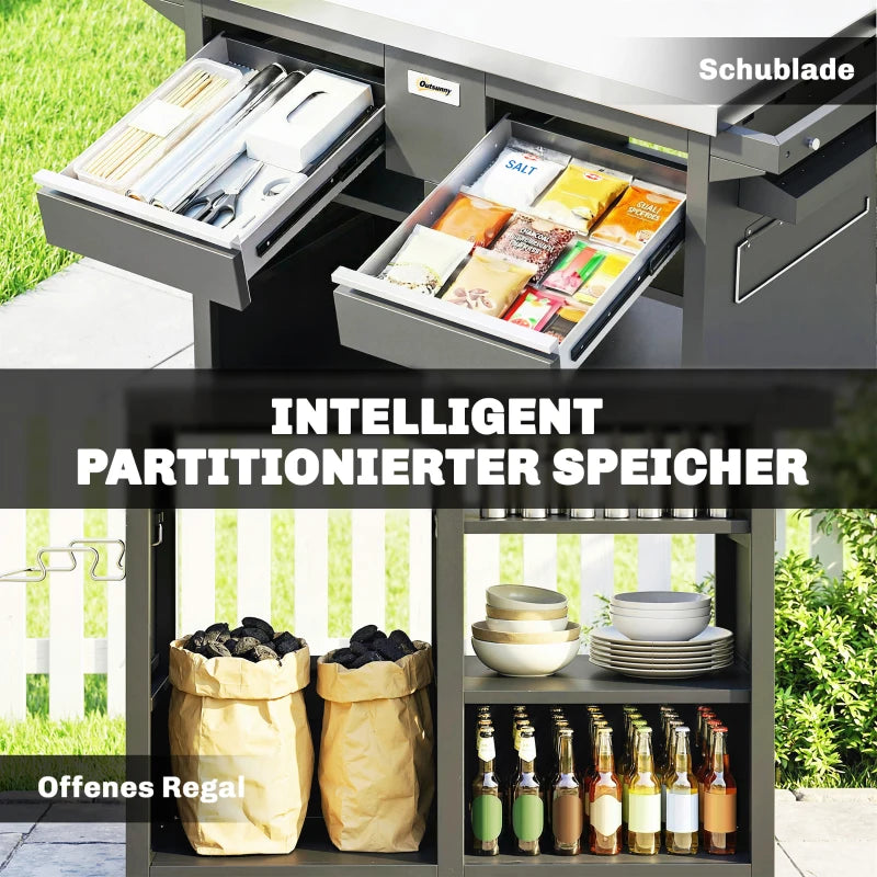 Grillwagen Grilltisch Arbeitsfläche Schrank Grill Outdoor