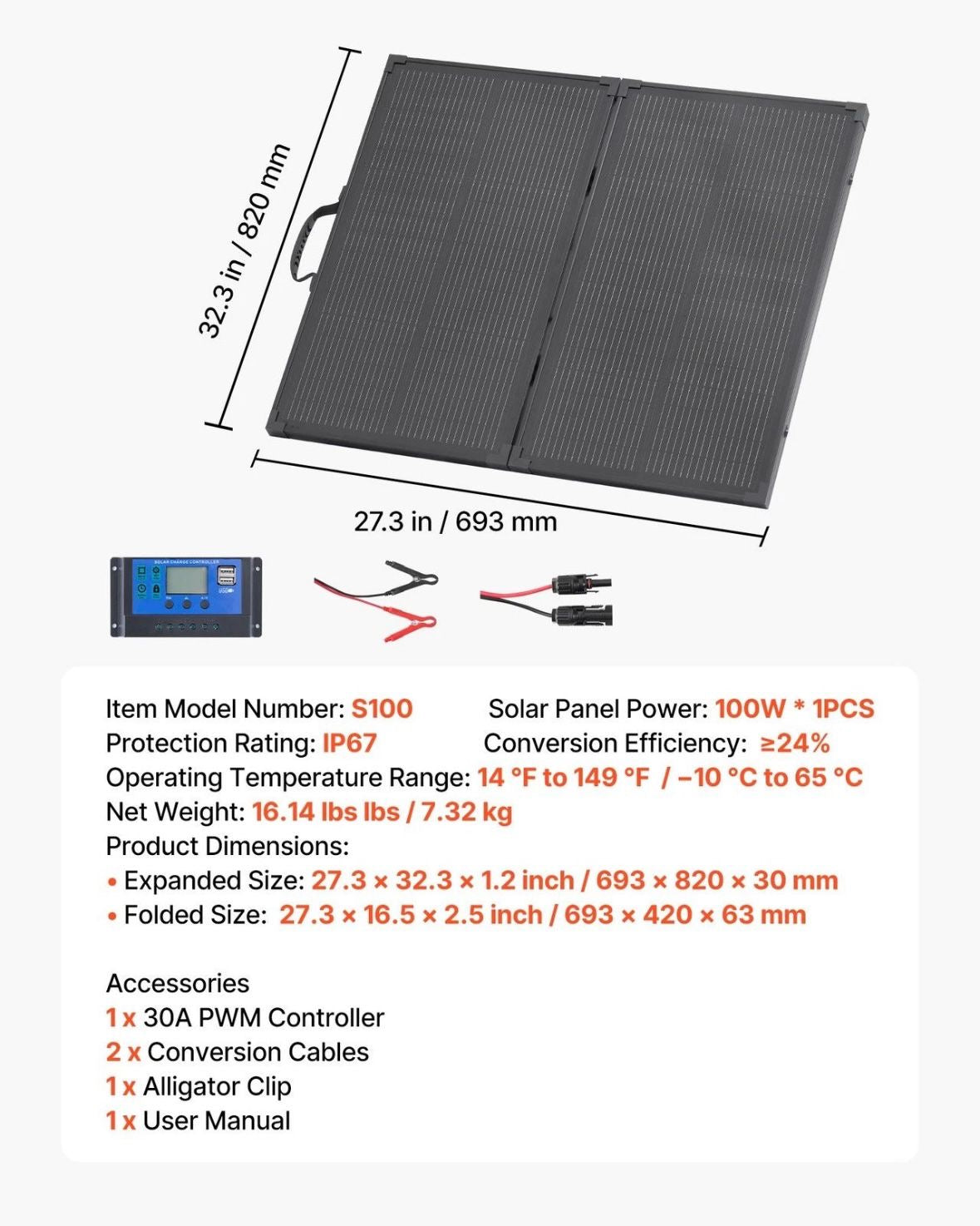 Faltbares Solarpanel 100W 30A-Regler Tragbares Mono Solarmodul