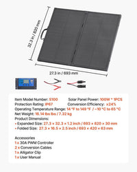 Faltbares Solarpanel 100W 30A-Regler Tragbares Mono Solarmodul