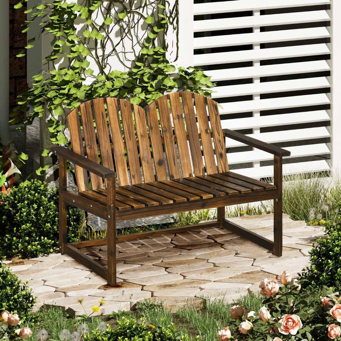 Gartenbank 2 Sitzer Sitzbank Holzbank Rückenlehne Armlehne
