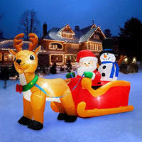 2m Aufblasbarer LED Weihnachtsmann Schlitten Rentier Deko Beleuchtet