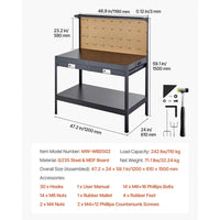 Werkbank LED Werkstatttisch 120cm Lochwand Werkstatt Werkzeugwand
