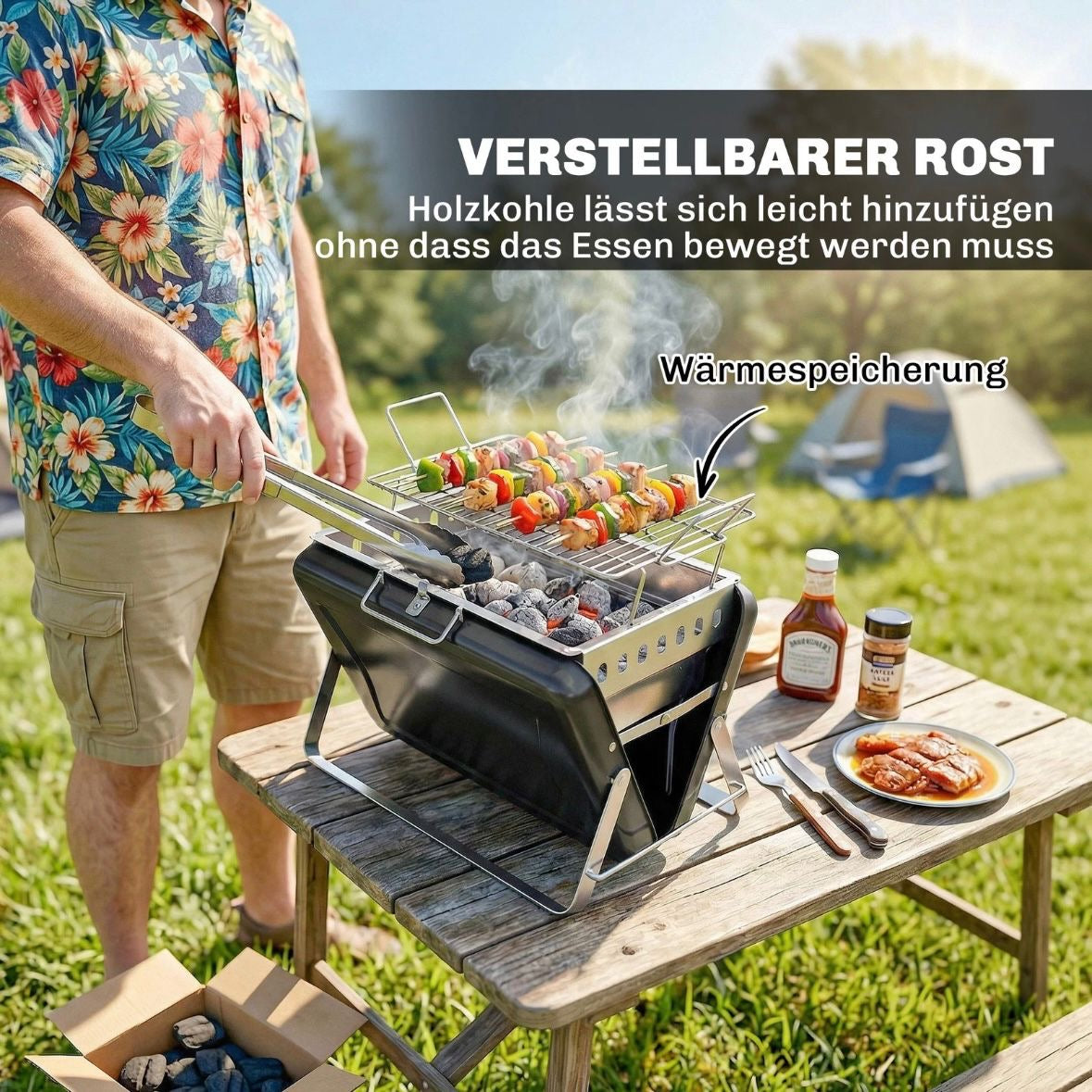 Tragbarer Holzkohlegrill Kofferdesign Grill Kohlegrill BBQ