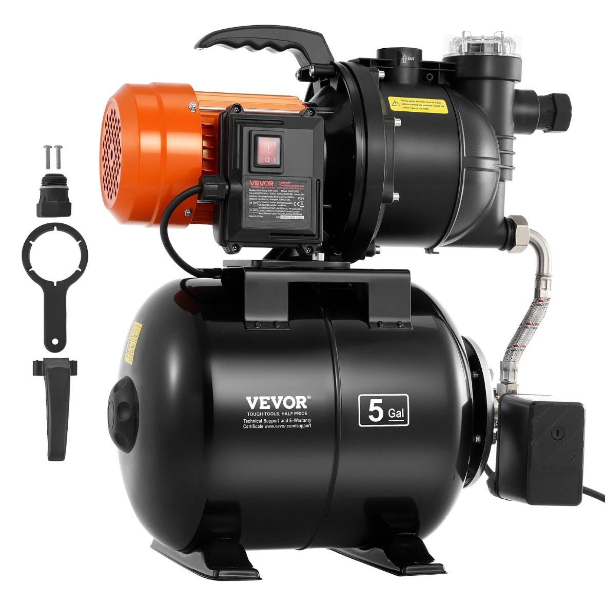 1100W Flachbrunnenpumpe mit Druckbehälter 5300 l/h Jetpumpe mit Filter