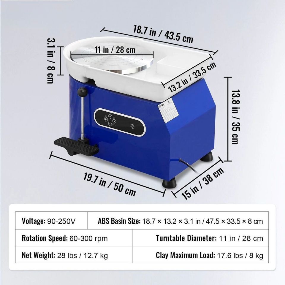Elektrische Töpferscheibe 28cm 450W Keramik Drehscheibe Töpfern Ton