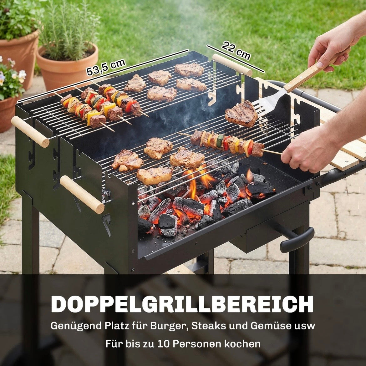 Holzkohlegrill Grillwagen Höhenverstellbar Grill