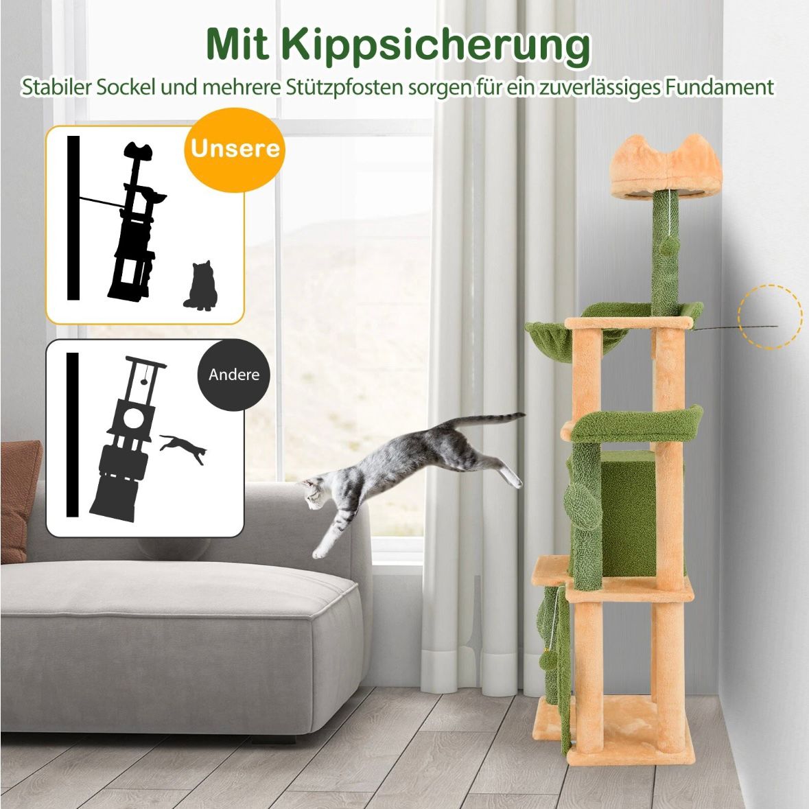 Kratzbaum 160cm Katzenbaum Kletterbaum Katzenmöbel Sisalpfosten
