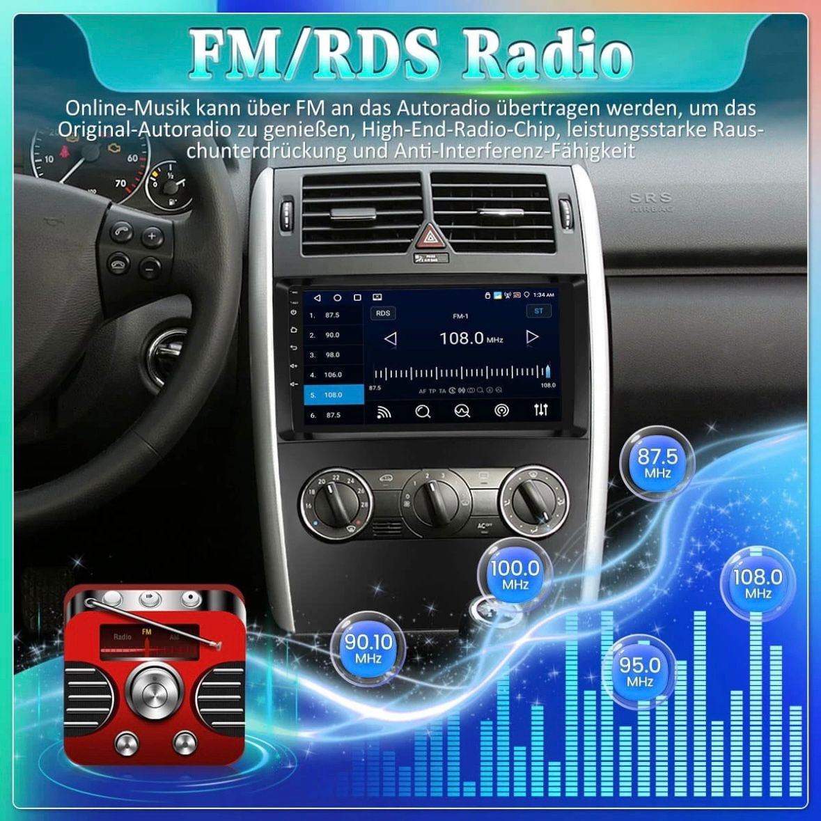 Autoradio für Mercedes-Benz A/B Klasse W169 W245 Android 15.0