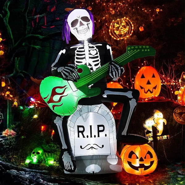Halloween Aufblasbar Skelett Gitarre Grabstein Kürbis LED Beleuchtung