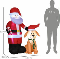 Aufblasbarer LED Weihnachtsmann Hund Weihnachtsdeko 157cm Außendeko