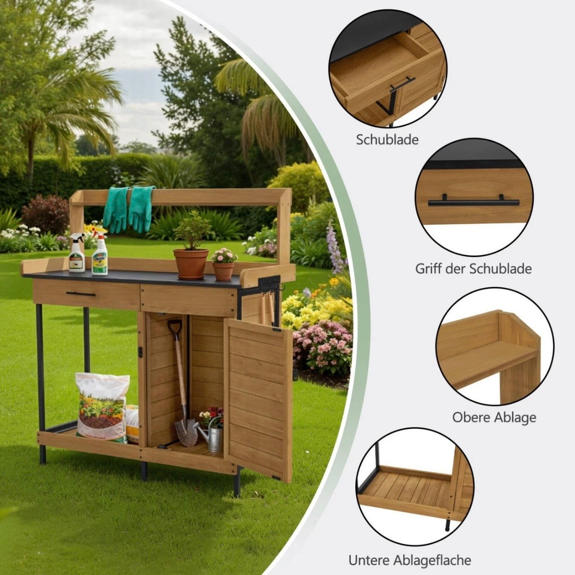 Pflanztisch Schublade Gärtnertisch Gartenschrank Tisch Schrank