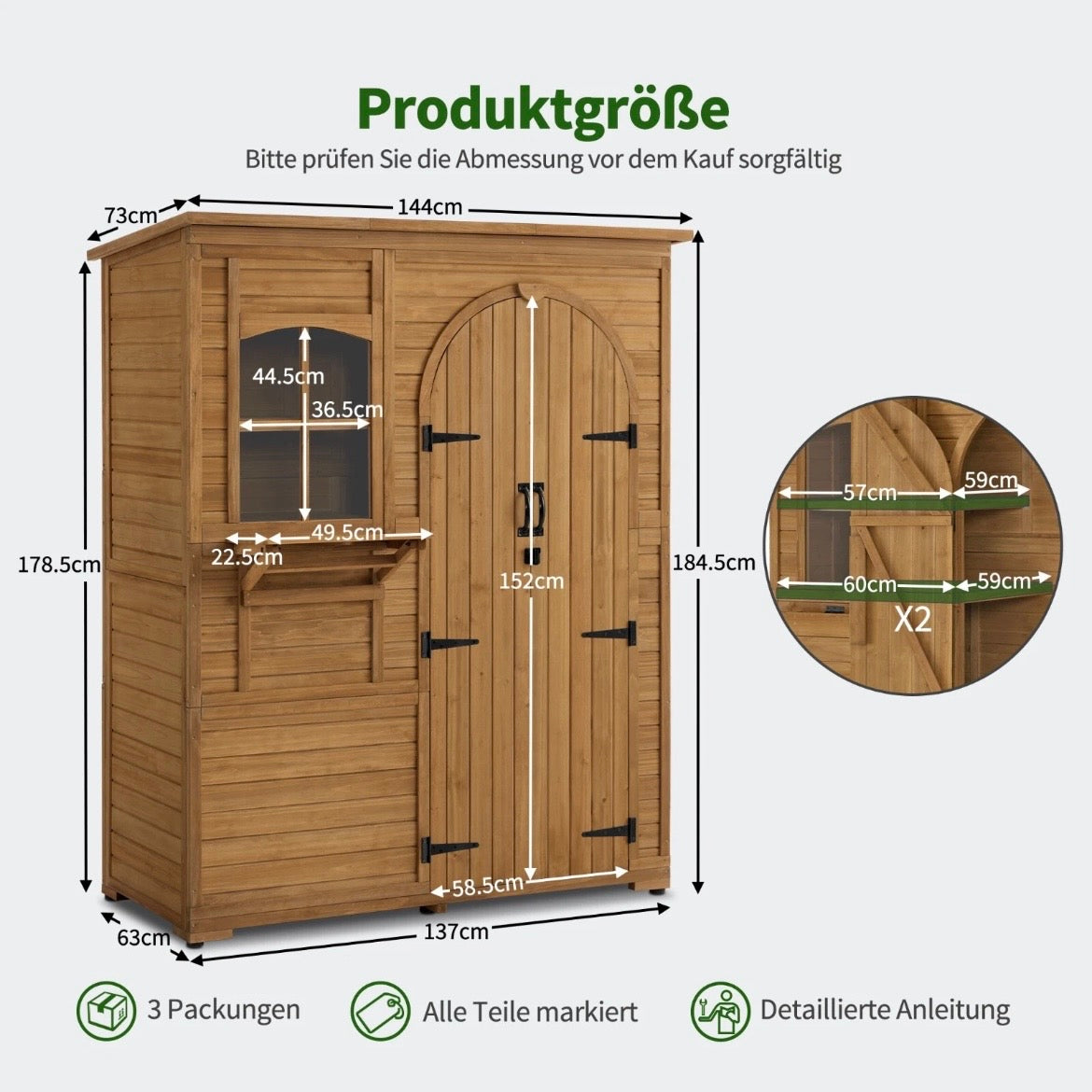 Gartenschrank Geräteschuppen 73×144×185cm Gartenschuppen Schuppen