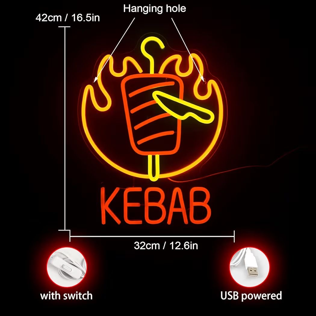 LED Neon Schild Kebab Döner Imbiss Neonlicht USB Zimmer