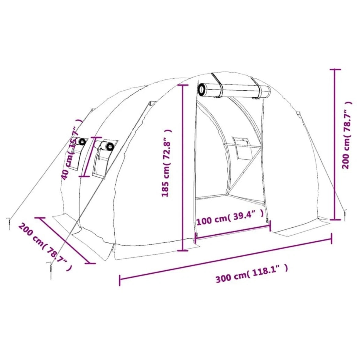 Gewächshaus Foliengewächshaus Treibhaus Stahlrahmen 3x2x2m