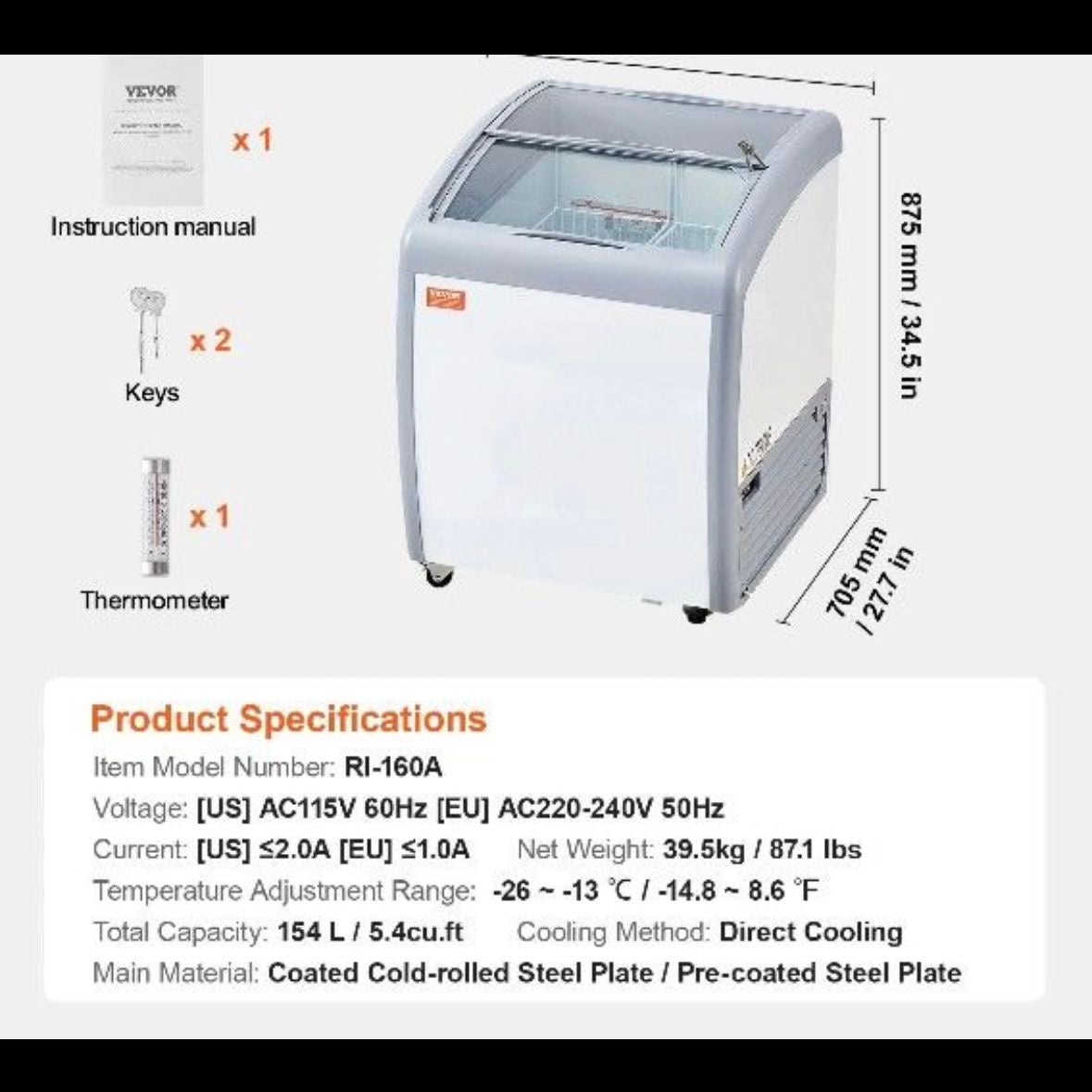154L Kommerzielle Eisvitrine Gelato Gefrierschrank Eiscreme