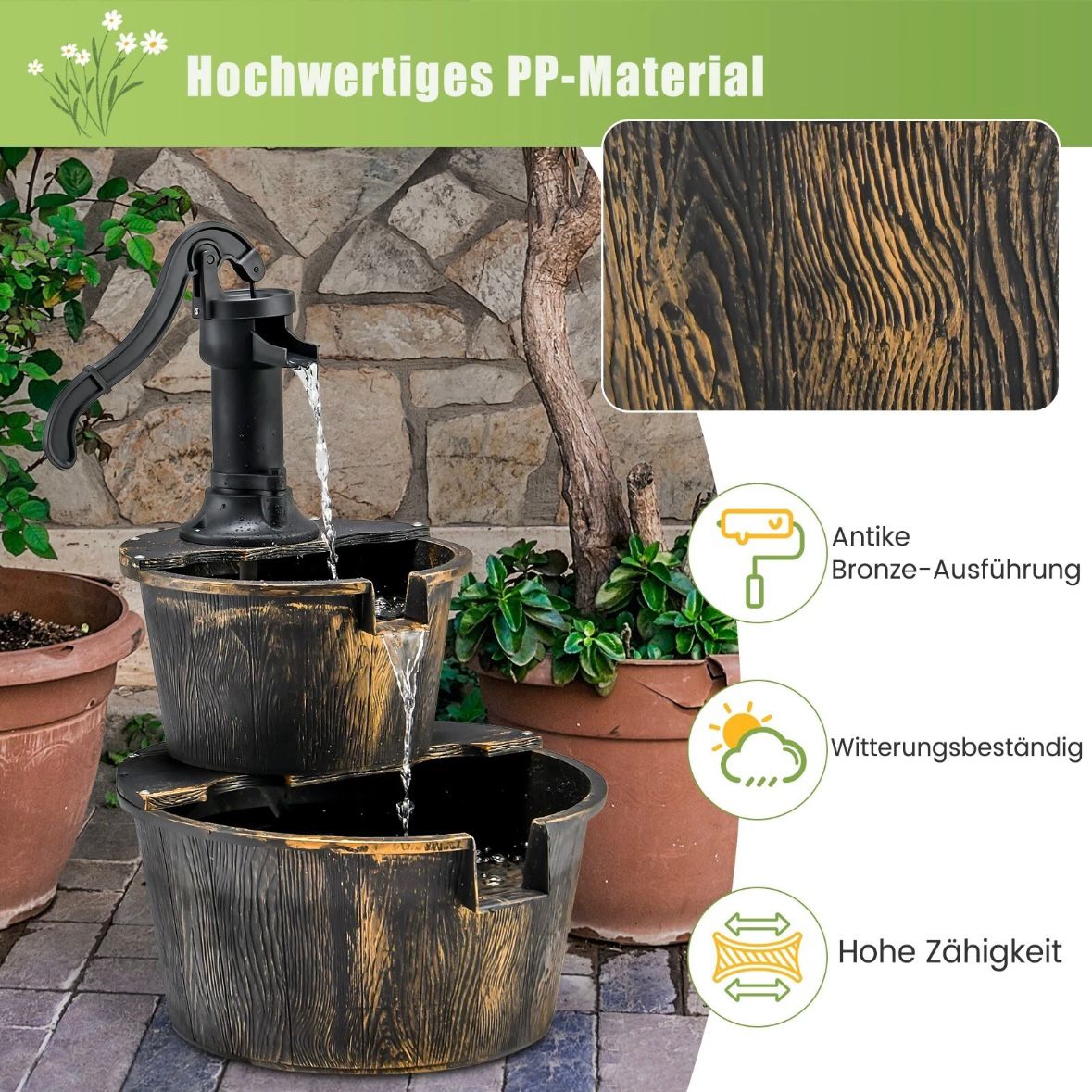 Dekobrunnen Gartenbrunnen Wasserpumpe Blumenkübel