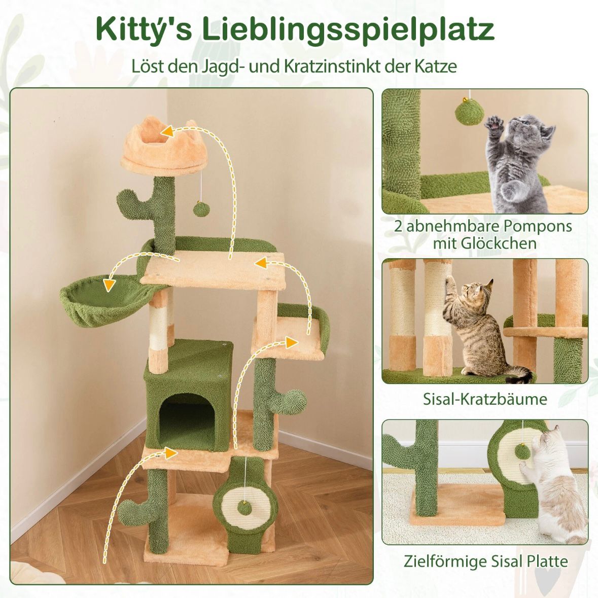 Kratzbaum 160cm Katzenbaum Kletterbaum Katzenmöbel Sisalpfosten