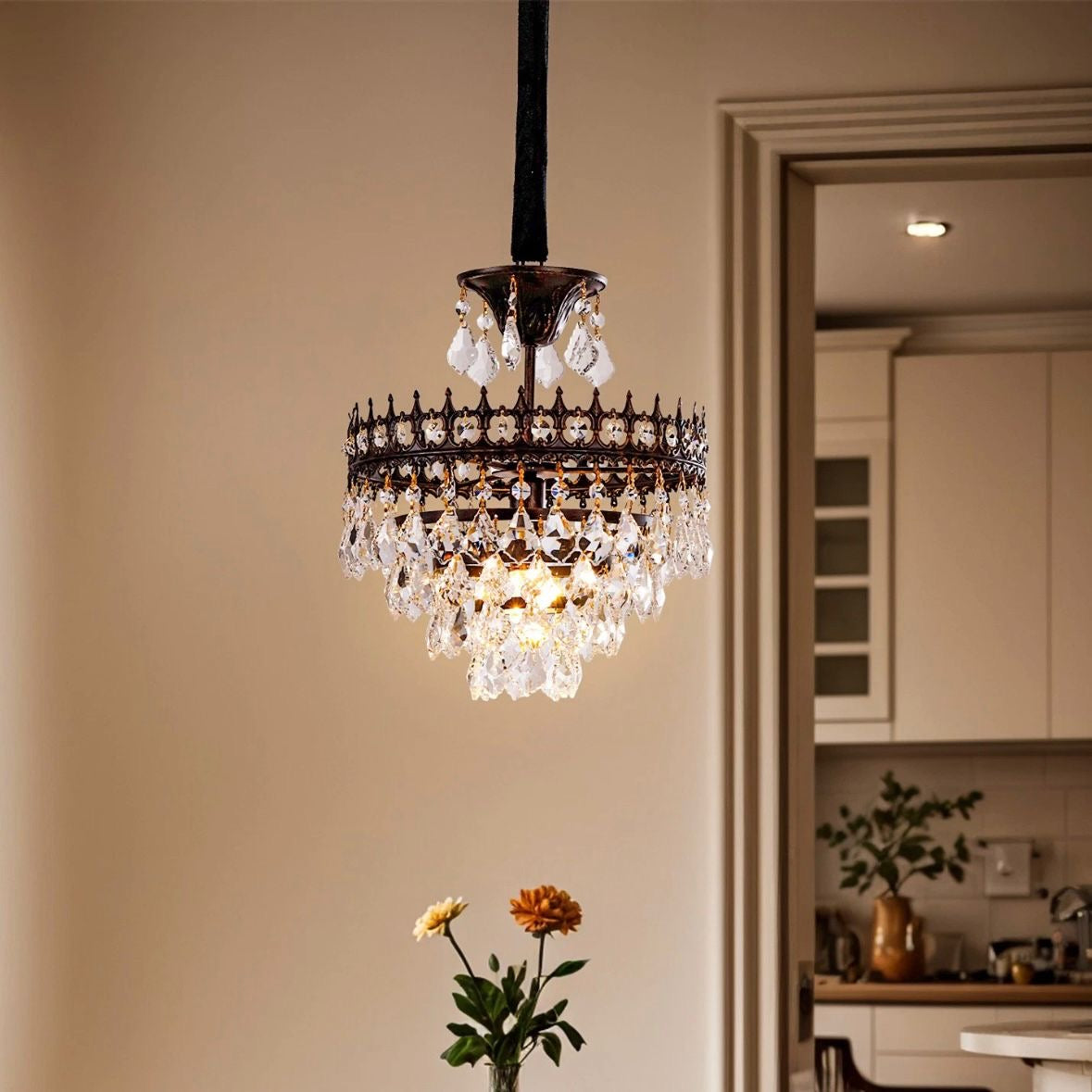 Vintage Pendelleuchte Kristallglas Hängelampe Kronleuchter LED