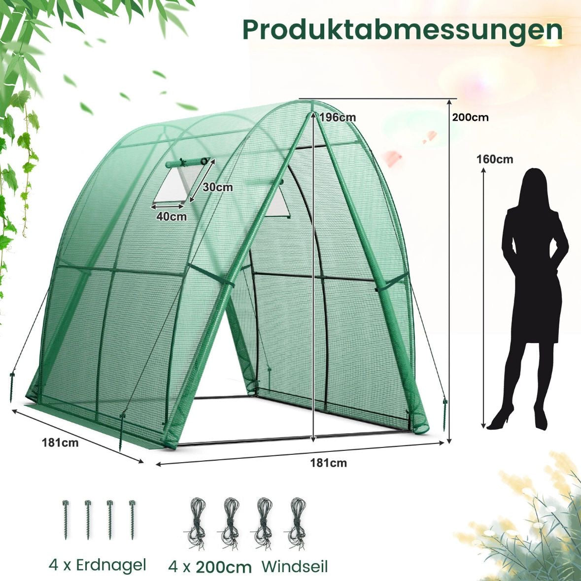 Gewächshaus Gartenhaus Treibhaus Foliengewächshaus 181x181x200cm Garten