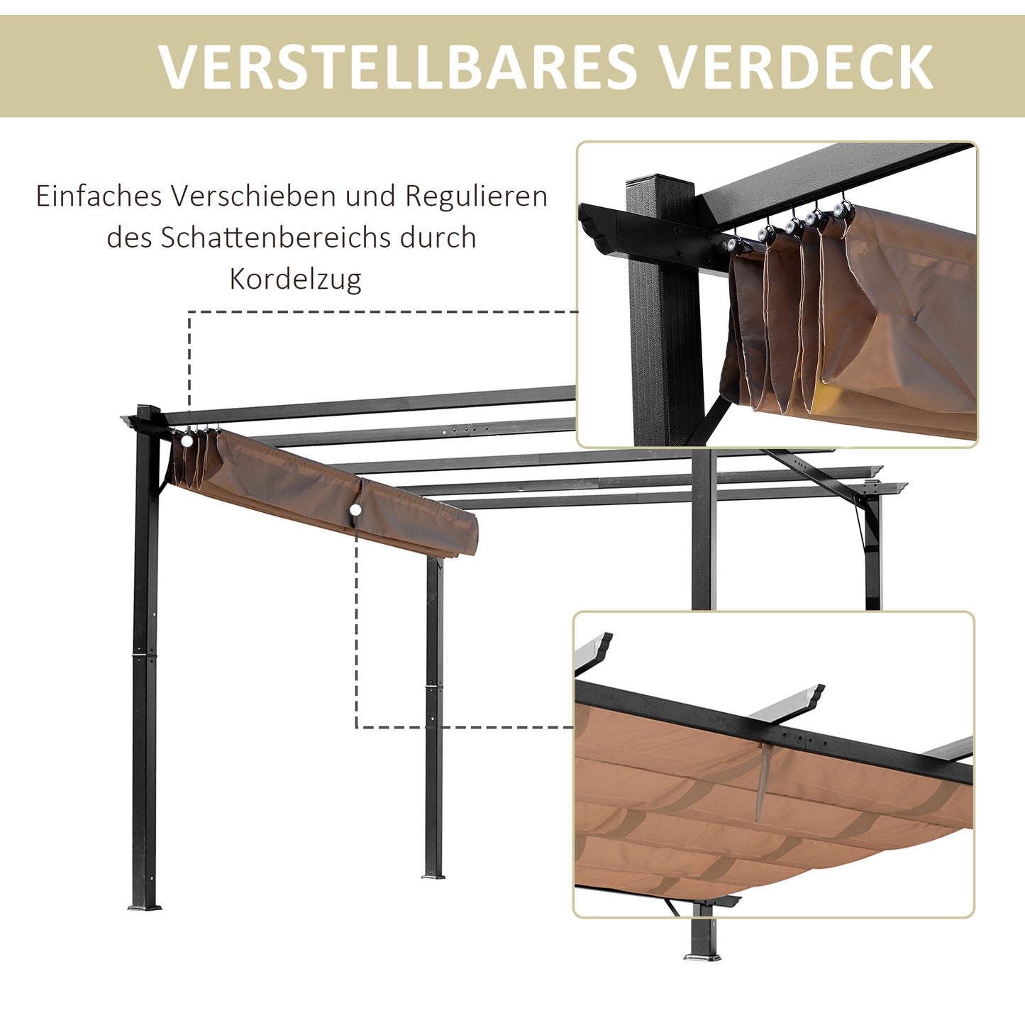 Pergola Pavillon einstellbares Stoffdach 3x4m Aluminium Terrassenüberdachung