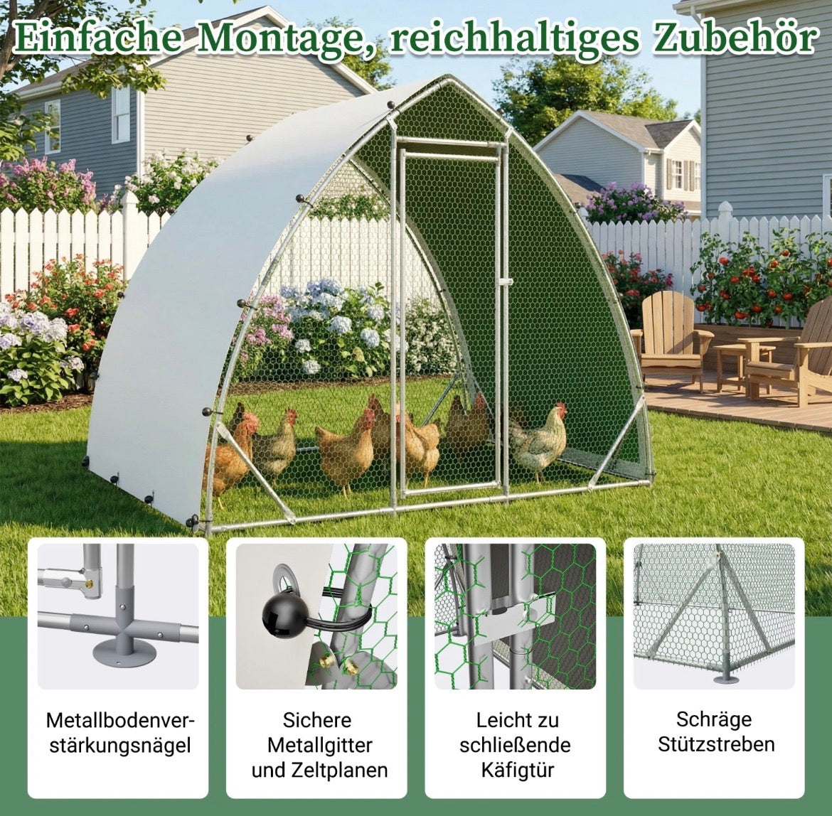 Kleintierstall 252×192×204cm Freilaufgehege Kleintiergehege Hühnerkäfig