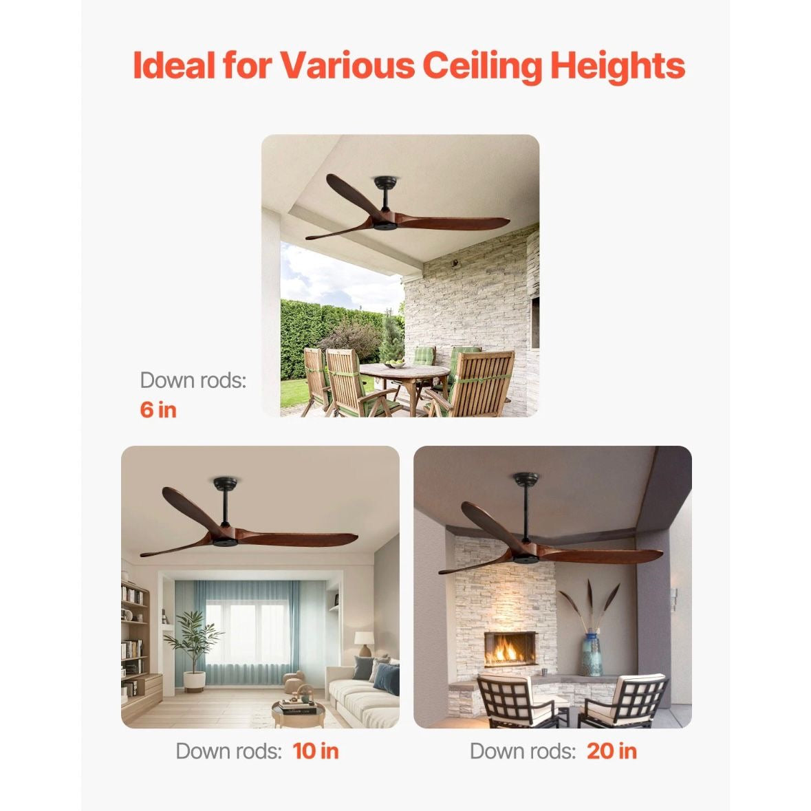 180cm Deckenventilator Holzflügel Fernbedienung Motor Ventilator Zimmer