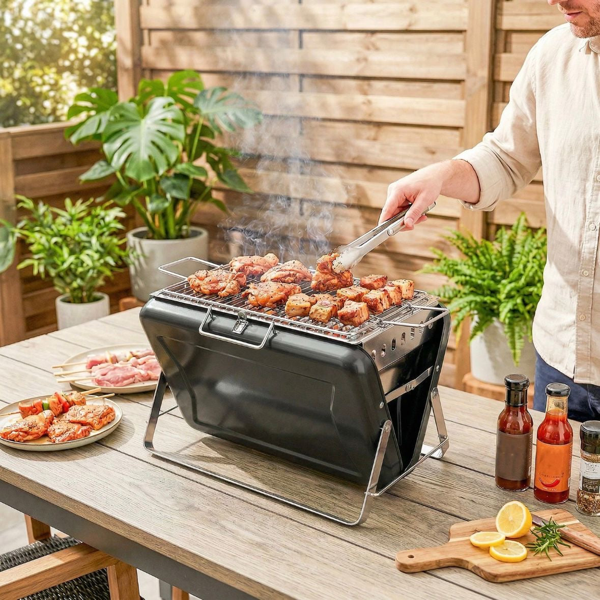 Tragbarer Holzkohlegrill Kofferdesign Grill Kohlegrill BBQ
