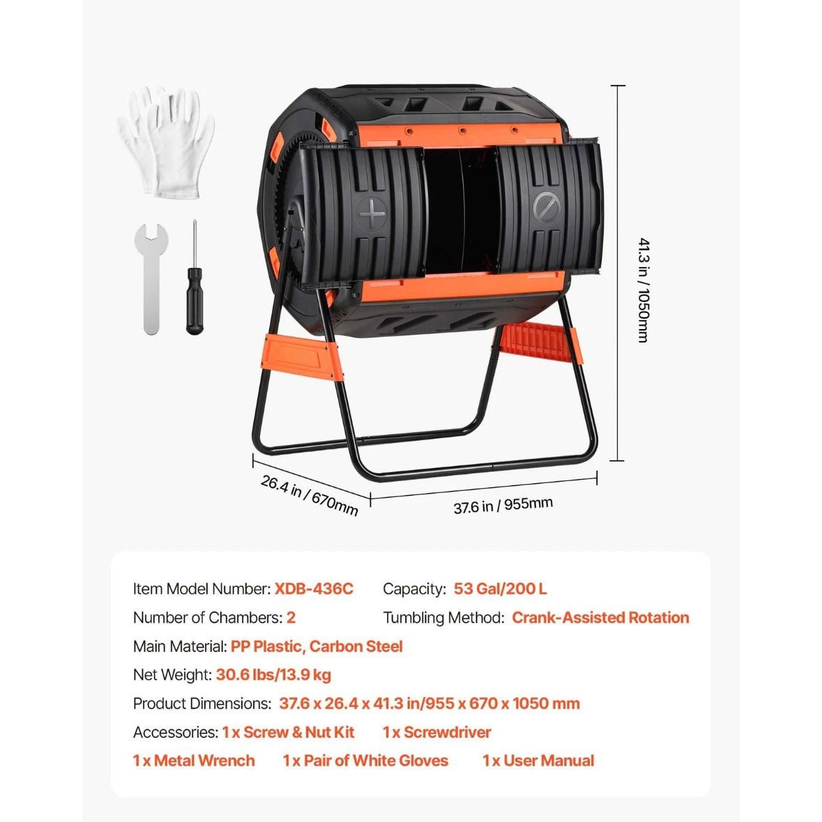 Trommelkomposter 200L Kompostbehälter Outdoor Komposter Doppelkammer