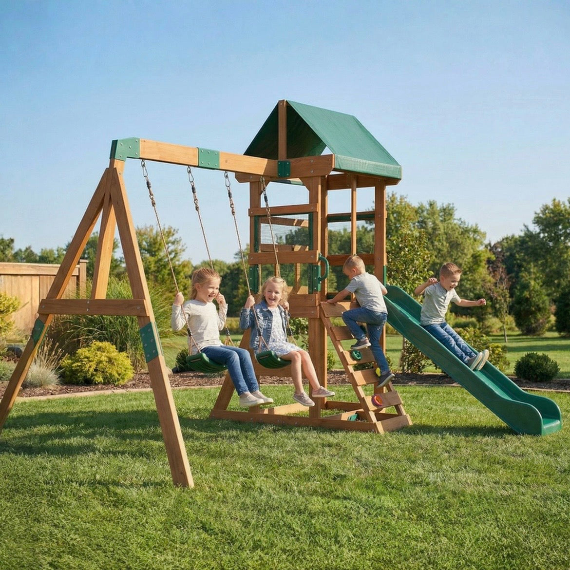 Spielturm Klettergerüst Schaukelgestell Rutsche Spielgerät