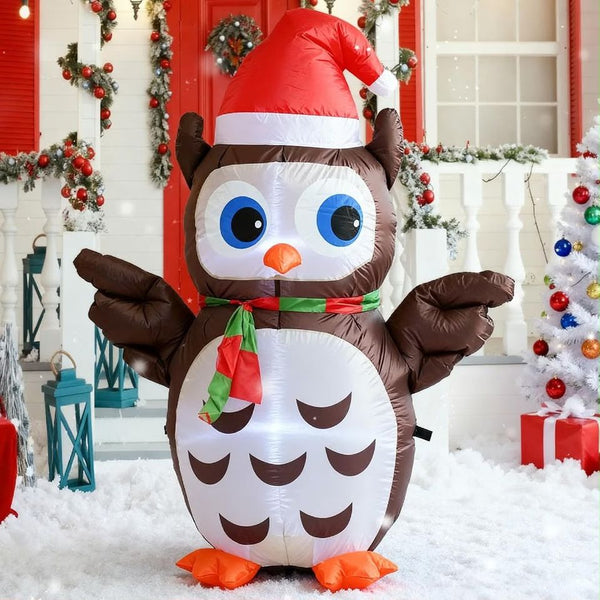 122cm Aufblasbare LED Eule Weihnachtsmütze Weihnachtsdeko