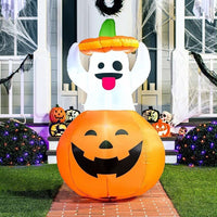 Aufblasbare Halloween Dekoration LED Kürbis Geister 229cm Außendeko Garten