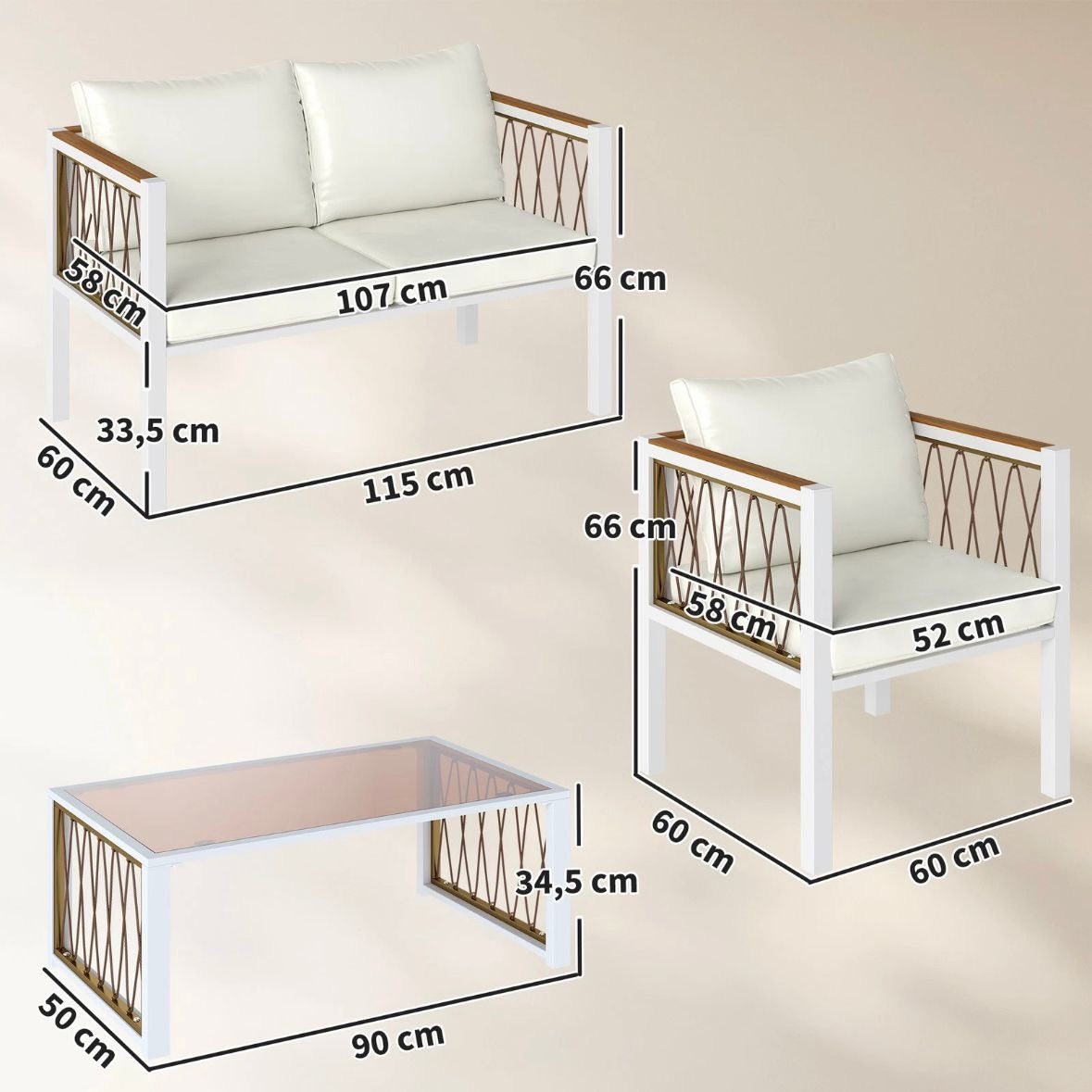 4x Gartenmöbel Set Polyrattan Lounge-Set mit Zweisitzer 2 Sessel