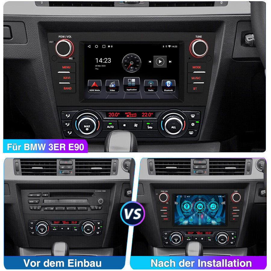 Autoradio 7 Zoll Android 14 CarPlay GPS Navi Touchscreen 2 +32GB 2DIN E90 E91