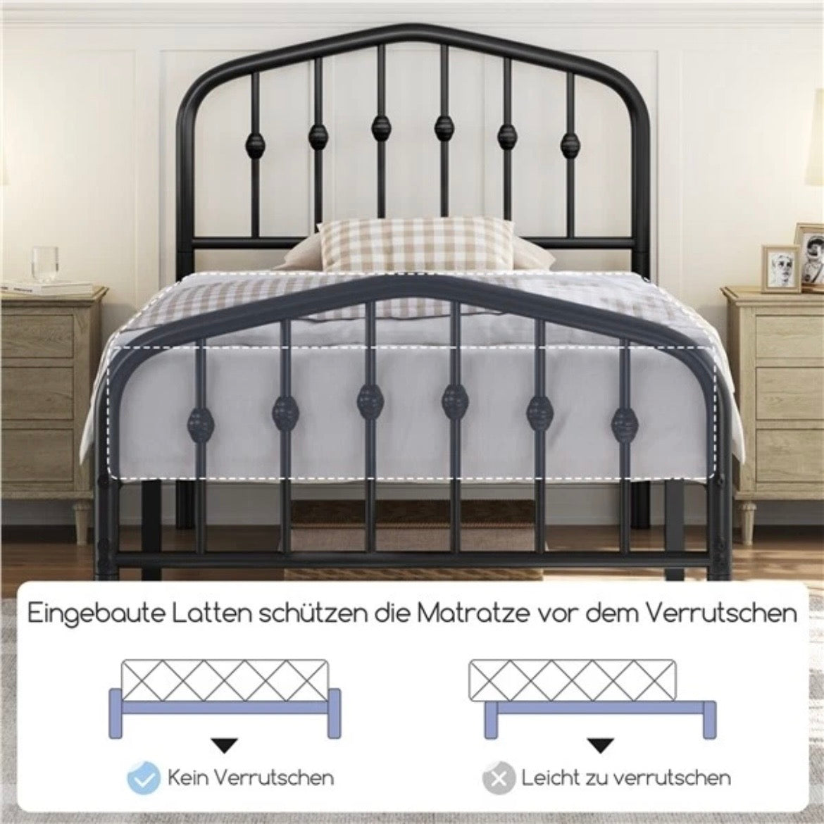 Antik Einzelbett Metallbett 90x200 Bettgestell Schlafzimmer