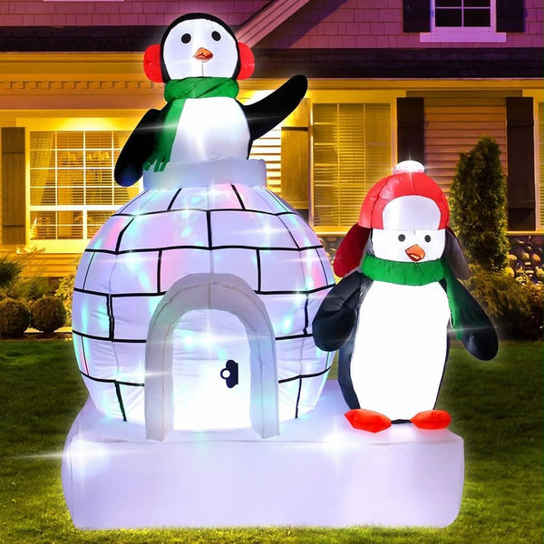 2,1m Aufblasbare Weihnachtsdekoration Pinguine Iglu LED Beleuchtung